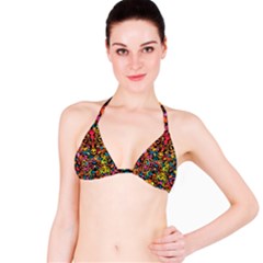 Chisel Carving Leaf Flower Color Rainbow Bikini Top