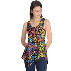 Chisel Carving Leaf Flower Color Rainbow Sleeveless Tunic