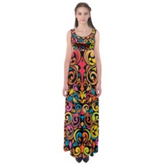 Chisel Carving Leaf Flower Color Rainbow Empire Waist Maxi Dress