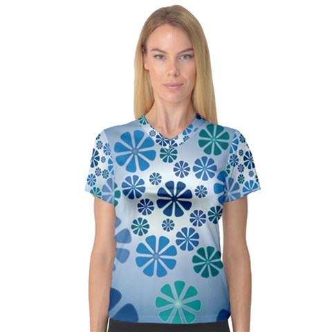 Geometric Flower Stair Women s V-neck Sport Mesh Tee by Alisyart