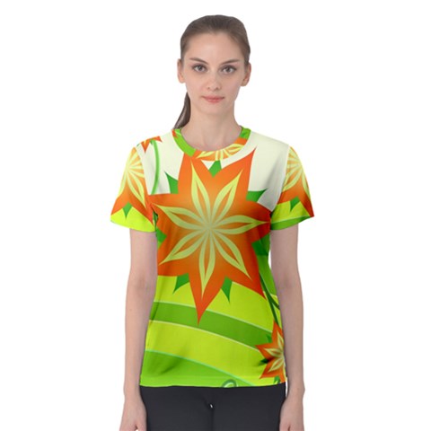 Graphics Summer Flower Floral Sunflower Star Orange Green Yellow Women s Sport Mesh Tee by Alisyart