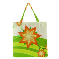 Graphics Summer Flower Floral Sunflower Star Orange Green Yellow Grocery Tote Bag by Alisyart