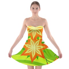 Graphics Summer Flower Floral Sunflower Star Orange Green Yellow Strapless Bra Top Dress by Alisyart