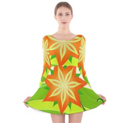 Graphics Summer Flower Floral Sunflower Star Orange Green Yellow Long Sleeve Velvet Skater Dress by Alisyart