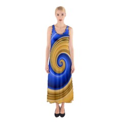 Golden Spiral Gold Blue Wave Sleeveless Maxi Dress