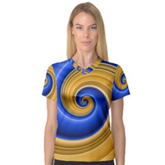 Golden Spiral Gold Blue Wave Women s V-neck Sport Mesh Tee