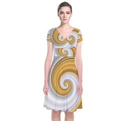 Golden Spiral Gold White Wave Short Sleeve Front Wrap Dress by Alisyart
