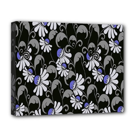 Flourish Floral Purple Grey Black Flower Deluxe Canvas 20  X 16  