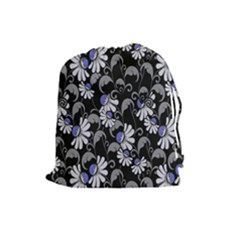 Flourish Floral Purple Grey Black Flower Drawstring Pouches (large)  by Alisyart