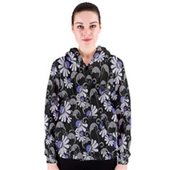 Flourish Floral Purple Grey Black Flower Women s Zipper Hoodie