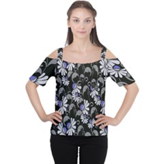 Flourish Floral Purple Grey Black Flower Women s Cutout Shoulder Tee