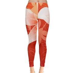 Lily Flowers Graphic White Orange Leggings  by Alisyart