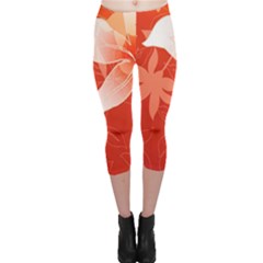 Lily Flowers Graphic White Orange Capri Leggings  by Alisyart