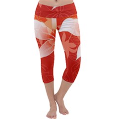 Lily Flowers Graphic White Orange Capri Yoga Leggings by Alisyart