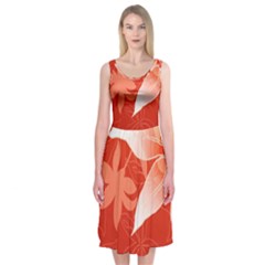 Lily Flowers Graphic White Orange Midi Sleeveless Dress