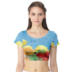 Fruit Water Bubble Lime Blue Short Sleeve Crop Top (tight Fit)