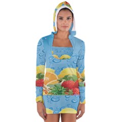 Fruit Water Bubble Lime Blue Women s Long Sleeve Hooded T-shirt by Alisyart