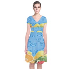 Fruit Water Bubble Lime Blue Short Sleeve Front Wrap Dress by Alisyart