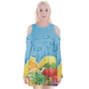 Fruit Water Bubble Lime Blue Velvet Long Sleeve Shoulder Cutout Dress View1