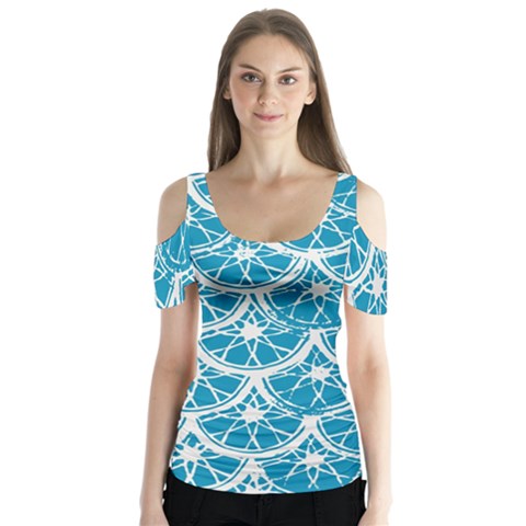 Lime Blue Star Circle Butterfly Sleeve Cutout Tee  by Alisyart