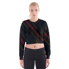 Material Design Stripes Line Red Blue Yellow Black Women s Cropped Sweatshirt
