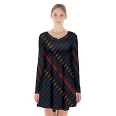 Material Design Stripes Line Red Blue Yellow Black Long Sleeve Velvet V-neck Dress by Alisyart