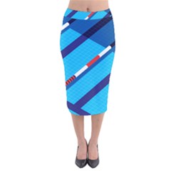 Minimal Swim Blue Illustration Pool Velvet Midi Pencil Skirt