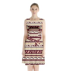 Pattern Tribal Triangle Sleeveless Chiffon Waist Tie Dress