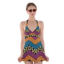 Painted Chevron Pattern Wave Rainbow Color Halter Swimsuit Dress View1