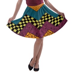 Painted Chevron Pattern Wave Rainbow Color A-line Skater Skirt