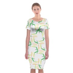 Patterns Boomerang Line Chevron Green Orange Yellow Classic Short Sleeve Midi Dress by Alisyart