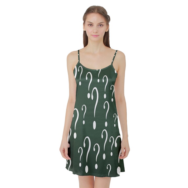 Question Mark White Green Think Satin Night Slip