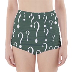 Question Mark White Green Think High-waisted Bikini Bottoms