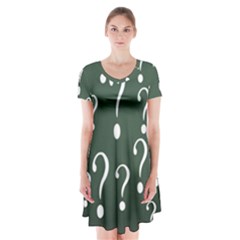 Question Mark White Green Think Short Sleeve V-neck Flare Dress