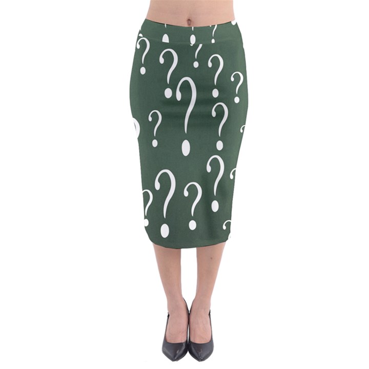 Question Mark White Green Think Midi Pencil Skirt