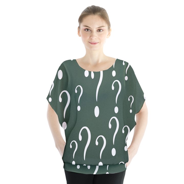 Question Mark White Green Think Blouse