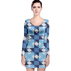 Radiating Star Repeat Blue Long Sleeve Velvet Bodycon Dress by Alisyart