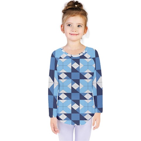 Radiating Star Repeat Blue Kids  Long Sleeve Tee by Alisyart