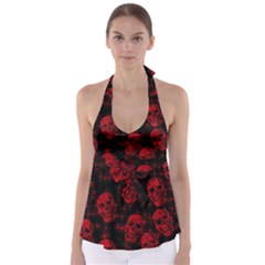 Sparkling Glitter Skulls Red Babydoll Tankini Top by ImpressiveMoments