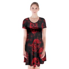 Sparkling Glitter Skulls Red Short Sleeve V-neck Flare Dress by ImpressiveMoments