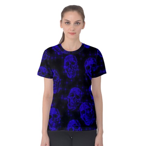 Sparkling Glitter Skulls Blue Women s Cotton Tee by ImpressiveMoments