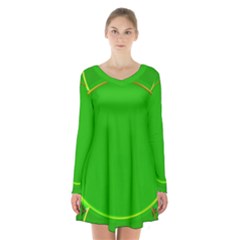 Green Circle Fractal Frame Long Sleeve Velvet V-neck Dress by Simbadda
