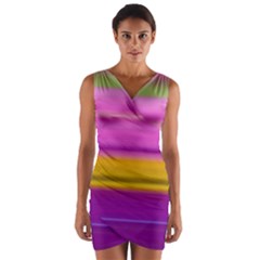 Stripes Colorful Background Colorful Pink Red Purple Green Yellow Striped Wallpaper Wrap Front Bodycon Dress by Simbadda