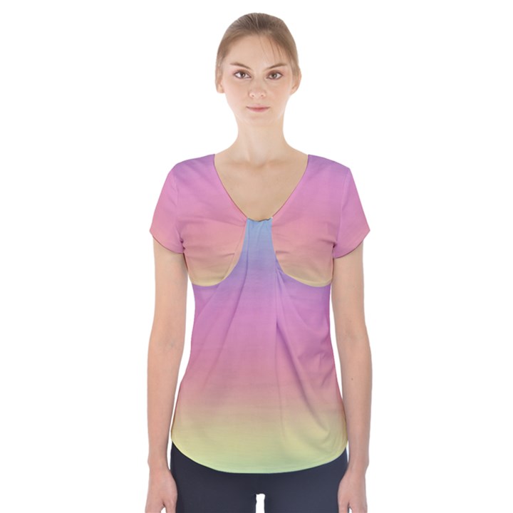 Watercolor Paper Rainbow Colors Short Sleeve Front Detail Top