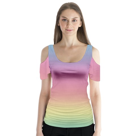 Watercolor Paper Rainbow Colors Butterfly Sleeve Cutout Tee  by Simbadda