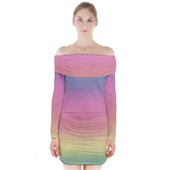 Watercolor Paper Rainbow Colors Long Sleeve Off Shoulder Dress by Simbadda