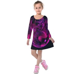 Fractal Using A Script And Coloured In Pink And A Touch Of Blue Kids  Long Sleeve Velvet Dress