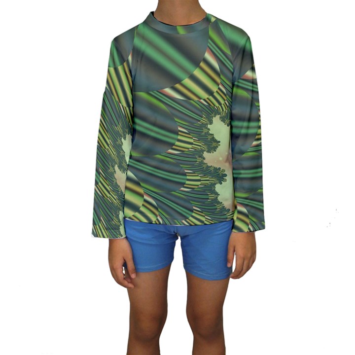 A Feathery Sort Of Green Image Shades Of Green And Cream Fractal Kids  Long Sleeve Swimwear