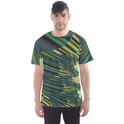 A Feathery Sort Of Green Image Shades Of Green And Cream Fractal Men s Sport Mesh Tee by Simbadda