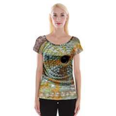 Macro Of The Eye Of A Chameleon Women s Cap Sleeve Top by Simbadda